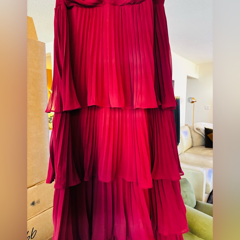Lulus Tiered Ruffle Midi Dress Burgundy XL Wedding Guest Bridesmaid Formal Party - Picture 5 of 9